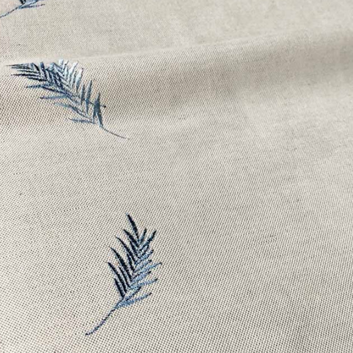 Embroidered fern blue fabric product detail