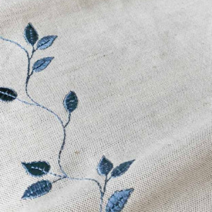 Embroidered leaf blue fabric product listing